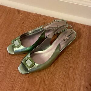 J.Renee Metallic Green Slingback Heels